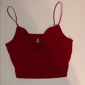 red cowl neck crop top